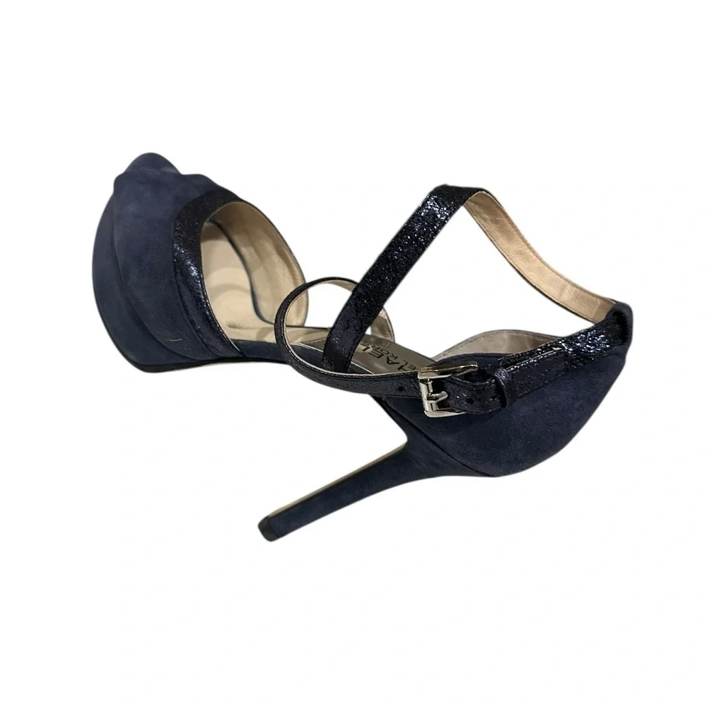 Michael Kors Navy Suede Ankle-Strap Pumps Heels Sparkle Holiday Size 6.5